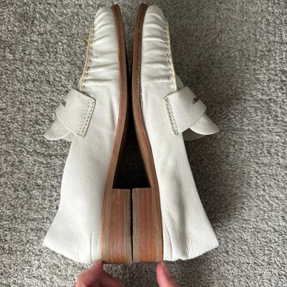 Rag & Bone White Leather Penny Loafers Size 39.5 Gathered Toe Stacked Heel Flats - Picture 5 of 9